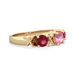 Lab Pink Sapphire Hugs And Kisses 14K Yellow Gold ring R5016