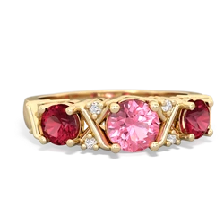 Lab Pink Sapphire Hugs And Kisses 14K Yellow Gold ring R5016