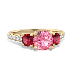 Lab Pink Sapphire Pave Trellis 14K Yellow Gold ring R5500