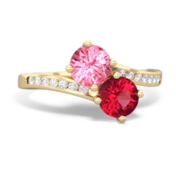 Lab Pink Sapphire Channel Set Two Stone 14K Yellow Gold ring R5303