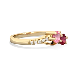 Lab Pink Sapphire Infinity Pave Two Stone 14K Yellow Gold ring R5285