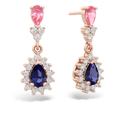 Lab Pink Sapphire Halo Pear Dangle 14K Rose Gold earrings E1882