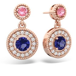 Lab Pink Sapphire Halo Dangle 14K Rose Gold earrings E5319
