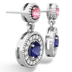 Lab Pink Sapphire Halo Dangle 14K White Gold earrings E5319