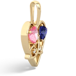 Lab Pink Sapphire Celtic Trinity Heart 14K Yellow Gold pendant P5331