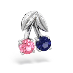 Lab Pink Sapphire Sweet Cherries 14K White Gold pendant P7001