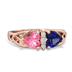 Lab Pink Sapphire Celtic Knot Double Heart 14K Rose Gold ring R5040