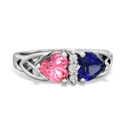 Lab Pink Sapphire Celtic Knot Double Heart 14K White Gold ring R5040