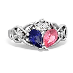 Lab Pink Sapphire 'One Heart' Celtic Knot Claddagh 14K White Gold ring R5322