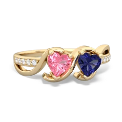 Lab Pink Sapphire Side By Side 14K Yellow Gold ring R3090