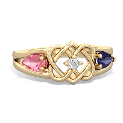 Lab Pink Sapphire Hearts Intertwined 14K Yellow Gold ring R5880