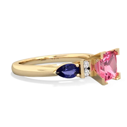 Lab Pink Sapphire 6Mm Princess Eternal Embrace Engagement 14K Yellow Gold ring C2002