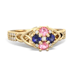 Lab Pink Sapphire Celtic Knot Cluster Engagement 14K Yellow Gold ring R26443RD