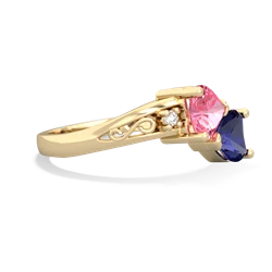 Lab Pink Sapphire Snuggling Hearts 14K Yellow Gold ring R2178