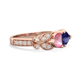 Lab Pink Sapphire Diamond Butterflies 14K Rose Gold ring R5601