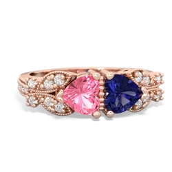 Lab Pink Sapphire Diamond Butterflies 14K Rose Gold ring R5601