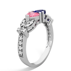 Lab Pink Sapphire Diamond Butterflies 14K White Gold ring R5601