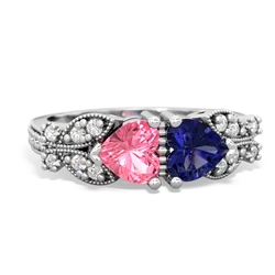 Lab Pink Sapphire Diamond Butterflies 14K White Gold ring R5601