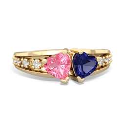 Lab Pink Sapphire Heart To Heart 14K Yellow Gold ring R3342