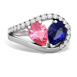 Lab Pink Sapphire Nestled Heart Keepsake 14K White Gold ring R5650