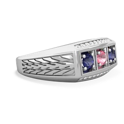 Lab Pink Sapphire Three Stone Tire Tread Men's 14K White Gold ring R0520