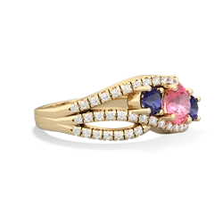 Lab Pink Sapphire Three Stone Aurora 14K Yellow Gold ring R3080