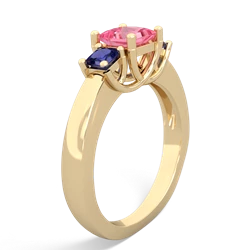 Lab Pink Sapphire Three Stone Trellis 14K Yellow Gold ring R4015