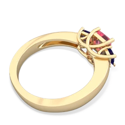 Lab Pink Sapphire Three Stone Trellis 14K Yellow Gold ring R4015