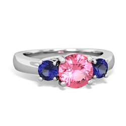 Lab Pink Sapphire Three Stone Round Trellis 14K White Gold ring R4018