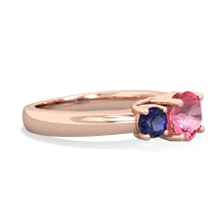 Lab Pink Sapphire Three Stone Round Trellis 14K Rose Gold ring R4018