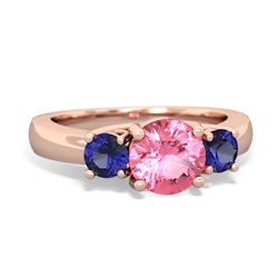 Lab Pink Sapphire Three Stone Round Trellis 14K Rose Gold ring R4018