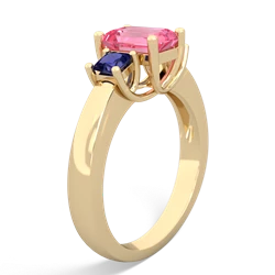 Lab Pink Sapphire Three Stone Emerald-Cut Trellis 14K Yellow Gold ring R4021