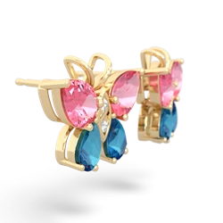 Lab Pink Sapphire Butterfly 14K Yellow Gold earrings E2215