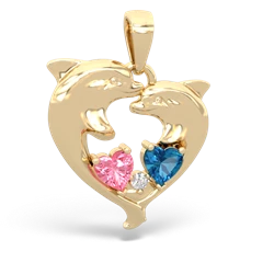 Lab Pink Sapphire Dolphin Heart 14K Yellow Gold pendant P5820