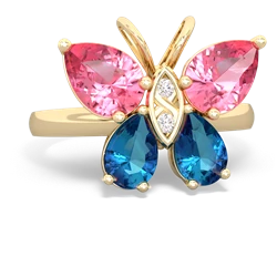 Lab Pink Sapphire Butterfly 14K Yellow Gold ring R2215