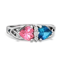 Lab Pink Sapphire Celtic Knot Double Heart 14K White Gold ring R5040