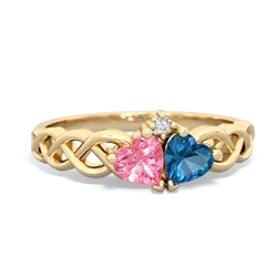 Lab Pink Sapphire Heart To Heart Braid 14K Yellow Gold ring R5870