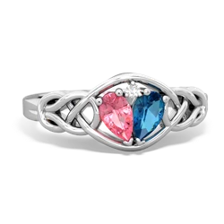 Lab Pink Sapphire Celtic Love Knot 14K White Gold ring R5420