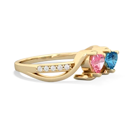 Lab Pink Sapphire Side By Side 14K Yellow Gold ring R3090