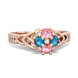 Lab Pink Sapphire Celtic Knot Cluster Engagement 14K Rose Gold ring R26443RD