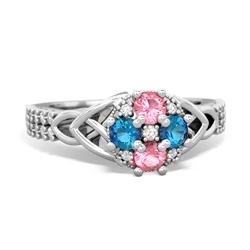 Lab Pink Sapphire Celtic Knot Cluster Engagement 14K White Gold ring R26443RD