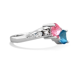 Lab Pink Sapphire Snuggling Hearts 14K White Gold ring R2178