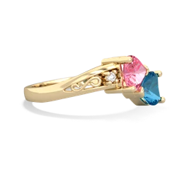 Lab Pink Sapphire Snuggling Hearts 14K Yellow Gold ring R2178