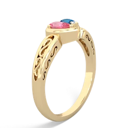 Lab Pink Sapphire Filligree 'One Heart' 14K Yellow Gold ring R5070