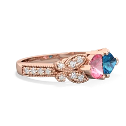 Lab Pink Sapphire Diamond Butterflies 14K Rose Gold ring R5601