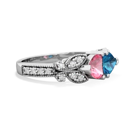 Lab Pink Sapphire Diamond Butterflies 14K White Gold ring R5601