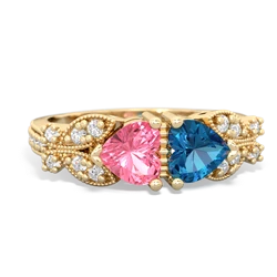 Lab Pink Sapphire Diamond Butterflies 14K Yellow Gold ring R5601