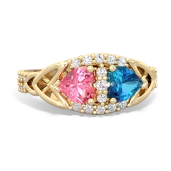 Lab Pink Sapphire Sparkling Celtic Knot 14K Yellow Gold ring R2645