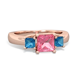 Lab Pink Sapphire Three Stone Trellis 14K Rose Gold ring R4015