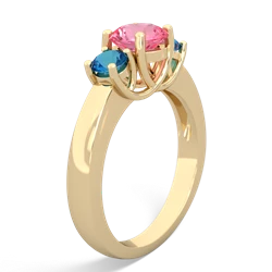 Lab Pink Sapphire Three Stone Round Trellis 14K Yellow Gold ring R4018